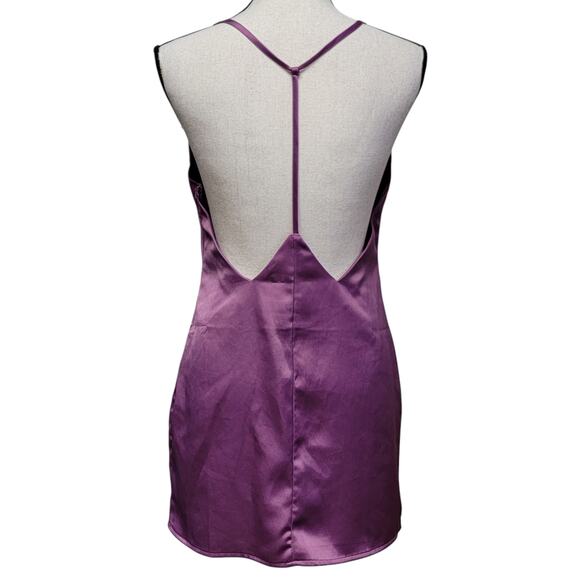 Nasty Gal Slip Dress Womens Sz 6 Purple Plunge V Neck Mini Satin Low Back Party - Picture 5 of 8
